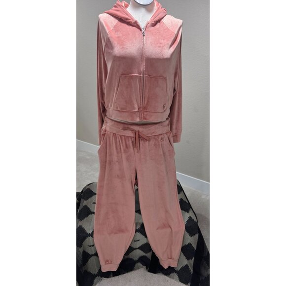 Victorias Secret On Point Dusty Rose Velour Hoodie & Jogger Set L - Picture 1 of 11